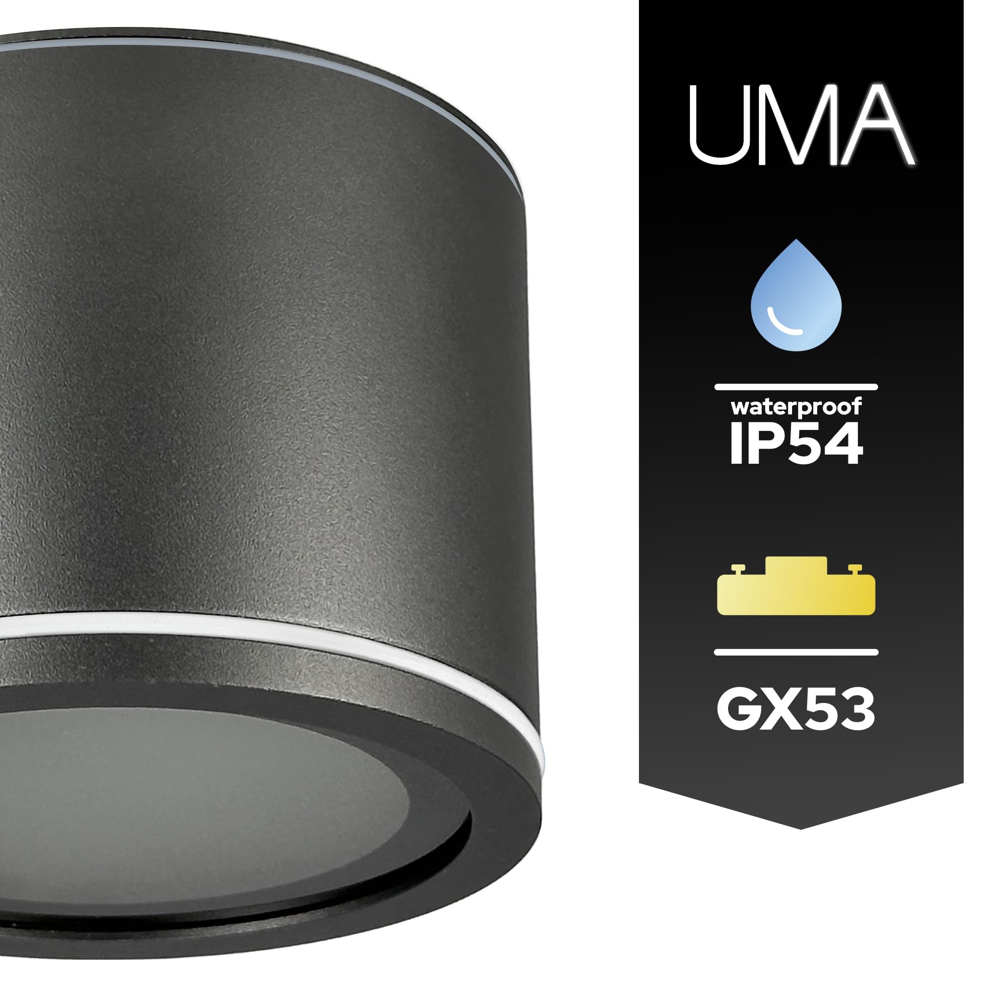 EDO Foco de Techo Superficie IP54 Exterior/Interior UMA Antracita Impermeable 230V - Ø90*60mm Moderna Lámpara de Techo Redonda de Aluminio Baño, Cocina Iluminación, Sin Fuente de Luz GX53