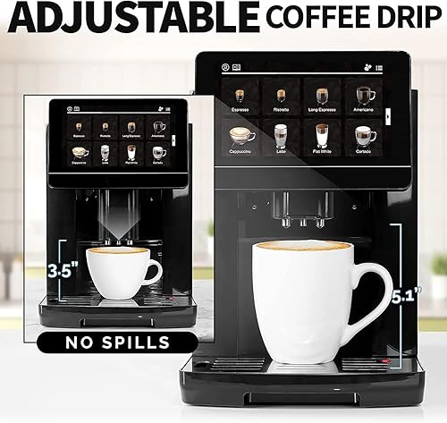 Vista 5 de BRAMOV Máquina de café espresso súper automática, duradera y automática con molinillo, cafetera espresso con pantalla táctil de 7 pulgadas fácil