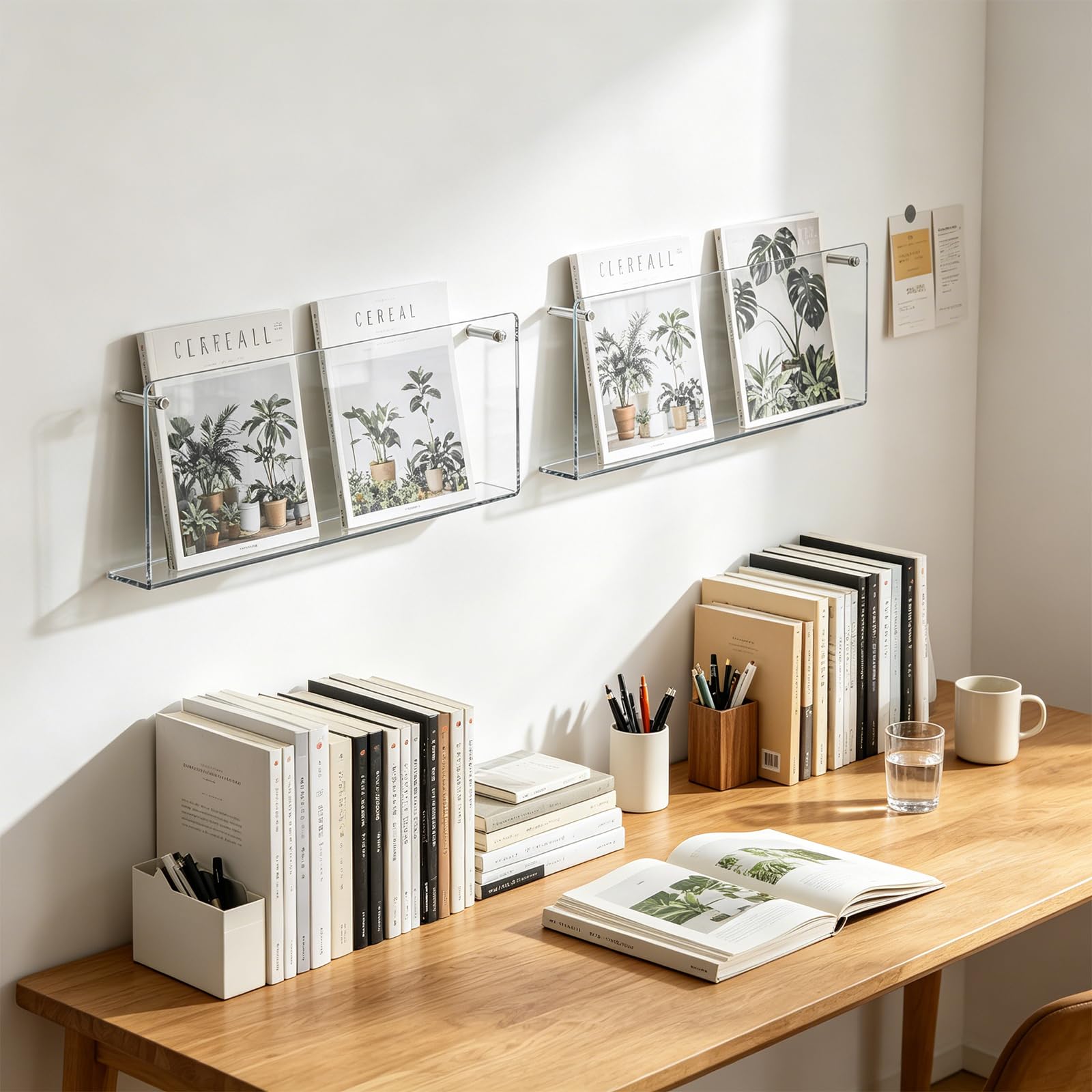 Revistero de acrílico para pared, 2 unidades, 40 cm, estante transparente para folletos, estantería para libros, organizador para oficina, carta, dormitorio, escuelas, sala de estar