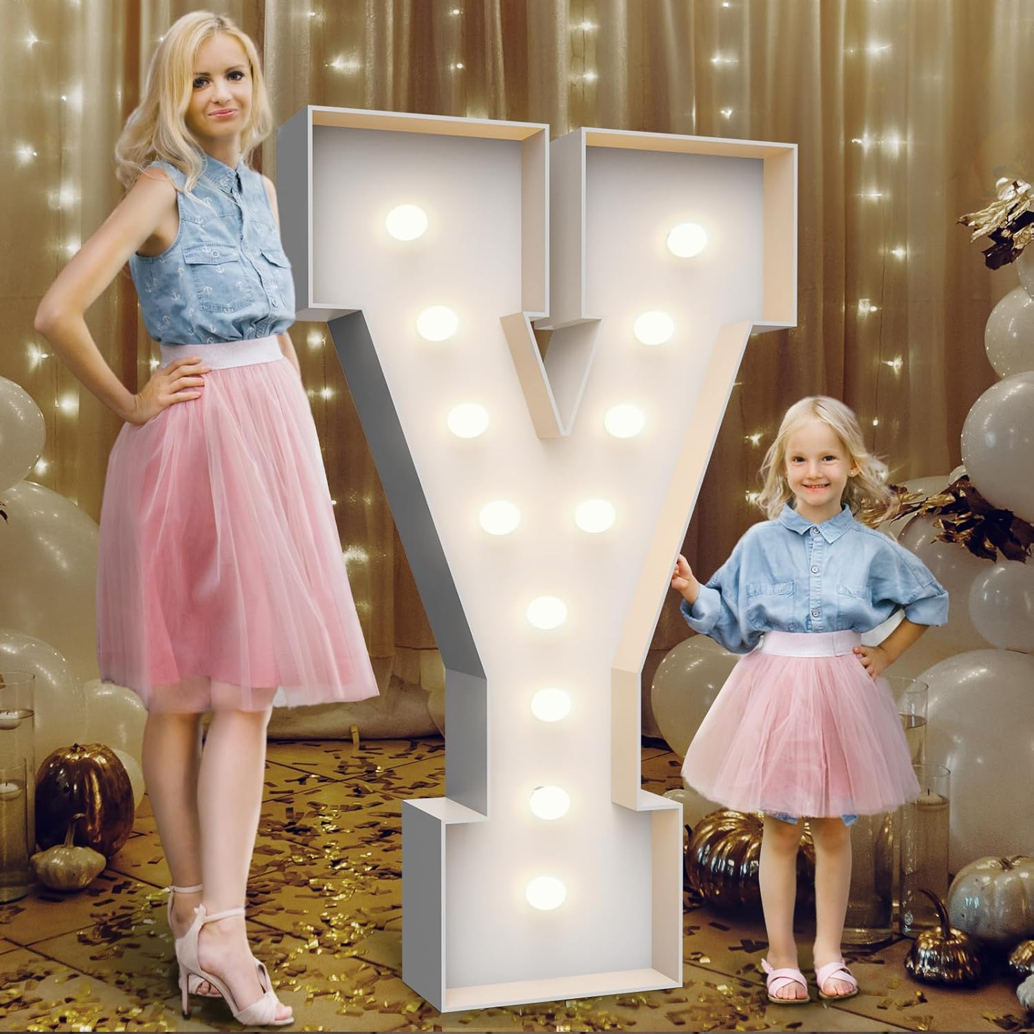 4FT Marquee Light Up Letters Y,Party Decoration Large Marquee Light Up Letters with Weighted Water Bag,Pre-cut Foam Board Set Can Be Used for Birthdays,Weddings,Baby Anniversaries Letters Y White 4ft