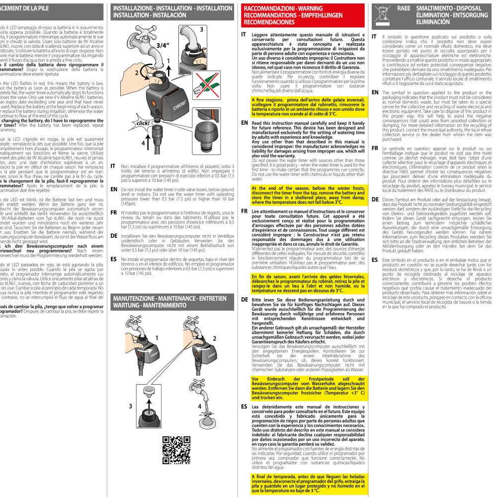 Claber Aquauno Pratico programmateur arrosage automatique une voie