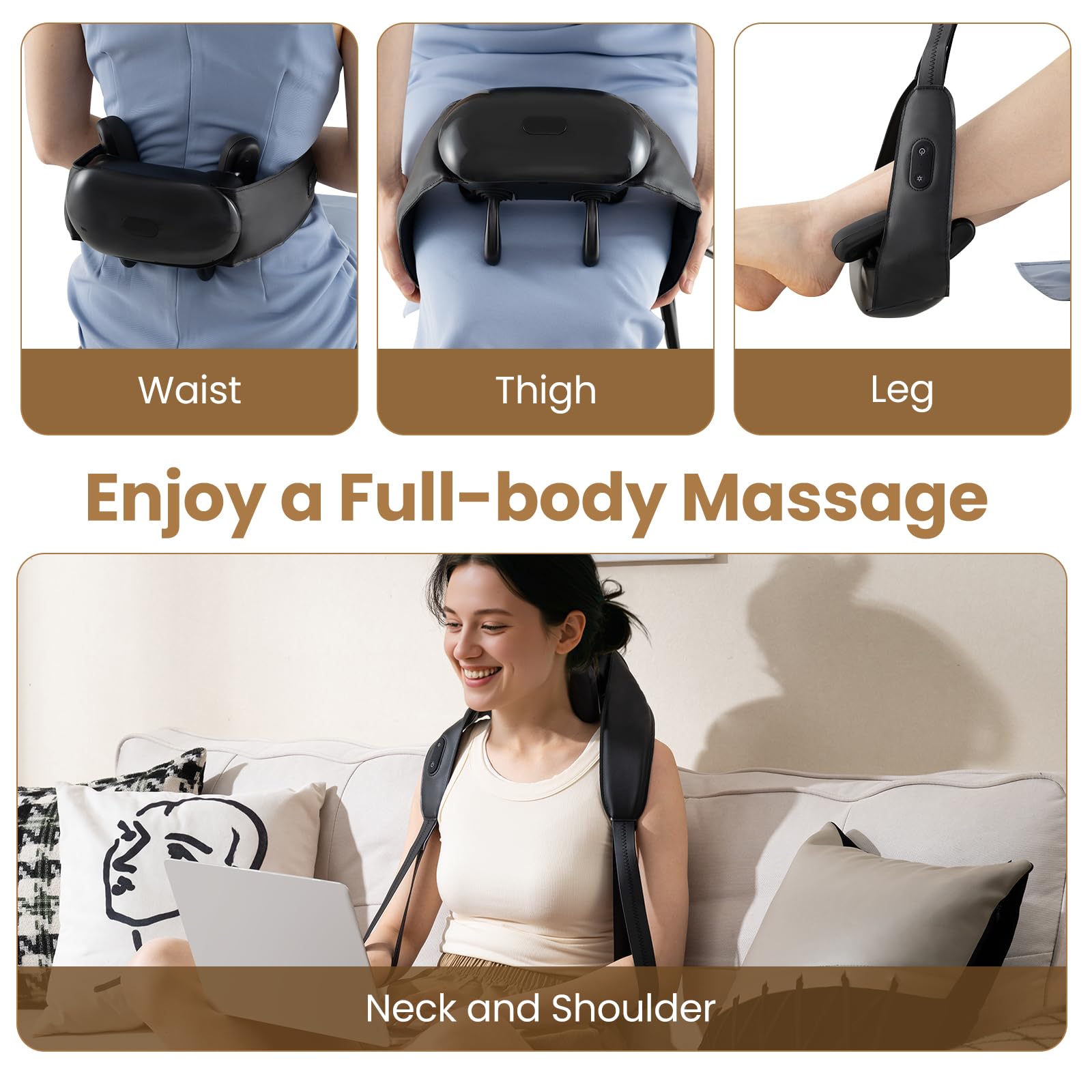 HOMASIS Masajeador de Cuello Inalámbrico con 2 Niveles de Calor, 4D Shiatsu Maseajor Cervical y Espalda con Masaje para Casa, Oficina y Coche Negro