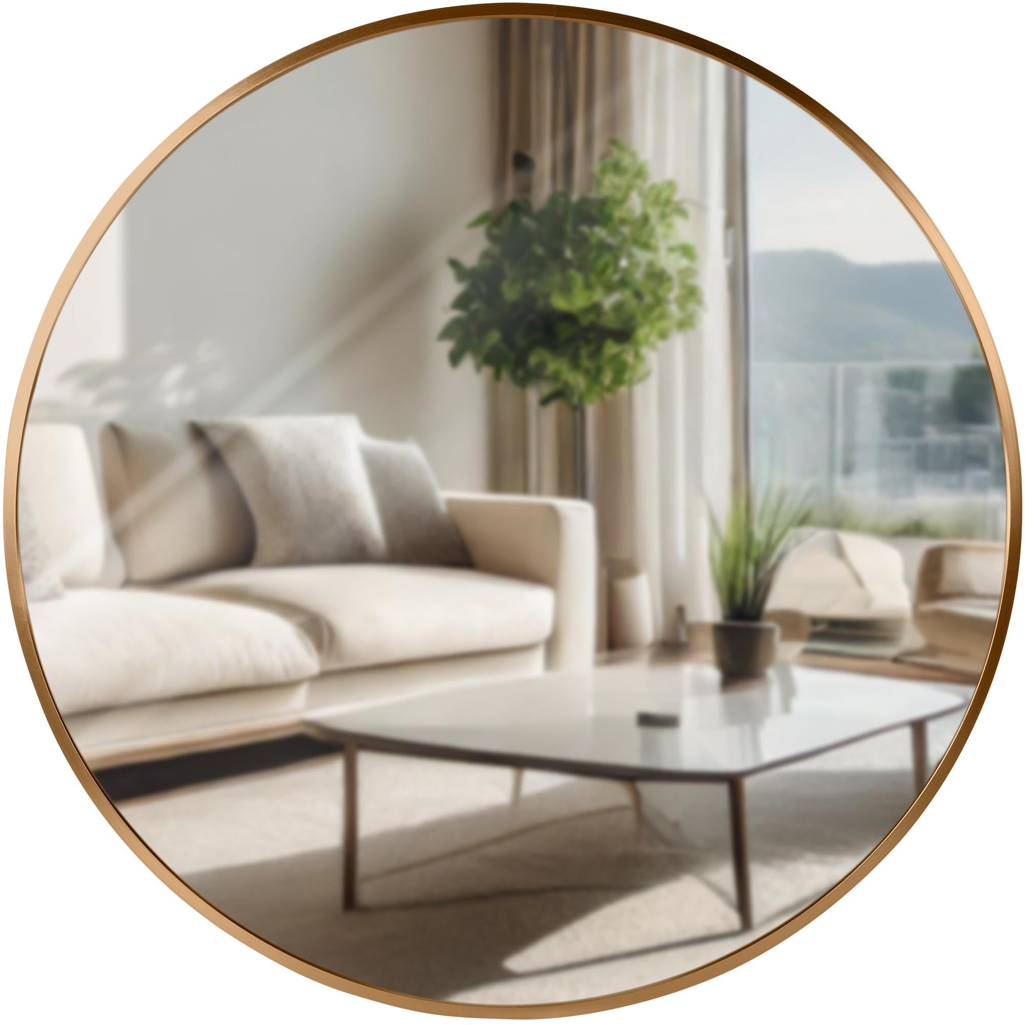 CLP Miroir Mural Elsie I Miroir Rond de différentes Tailles I Profondeur 3 cm, idéal pour Le Salon, la Chambre à Coucher ou la Salle de Bain | Couleur Gold Mat Taille L