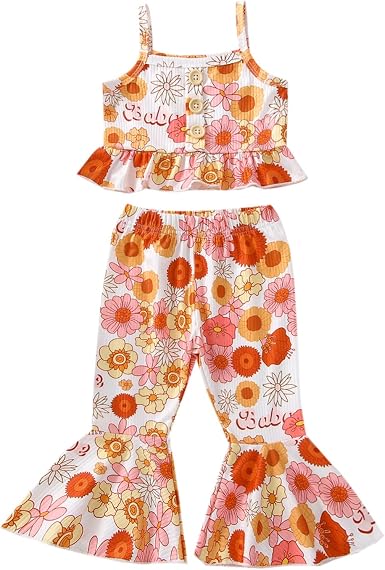 Amazon.com: Trajes acampanados para bebés y niñas pequeñas, con tirantes,  camiseta, estampado gráfico, pantalones de verano, pantalones : Ropa,  Zapatos y Joyería