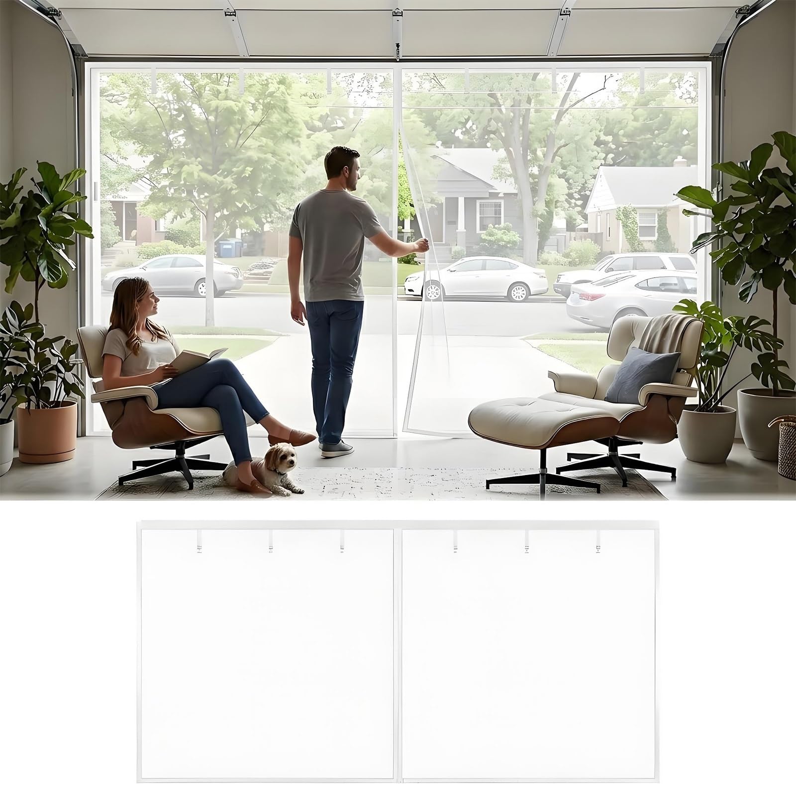 Rideau anti-insectes aimantée sans perçage moustiquaire de garage en fibre de verre blanche