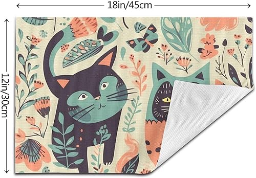 Miniatura 2 de Juego de 6 manteles individuales de PVC divertidos con diseño de gatos, pájaros, antideslizantes, de 12 x 18 pulgadas, juego de manteles