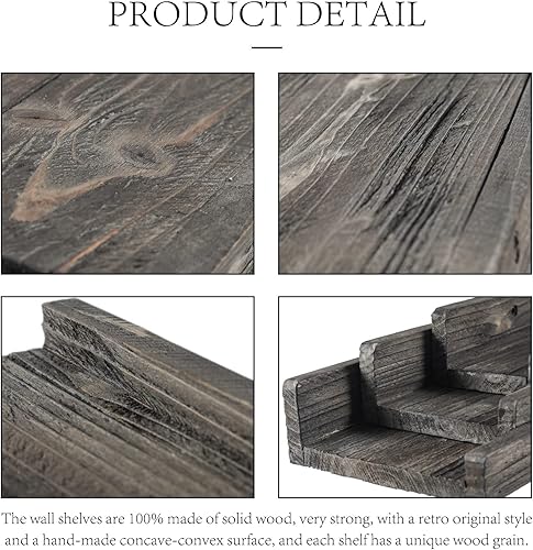 Miniatura 9 de Freezing point Estantes flotantes para pared, juego de 2 estantes de pared de madera natural de 16 pulgadas, decoración de plantas, coleccionables,