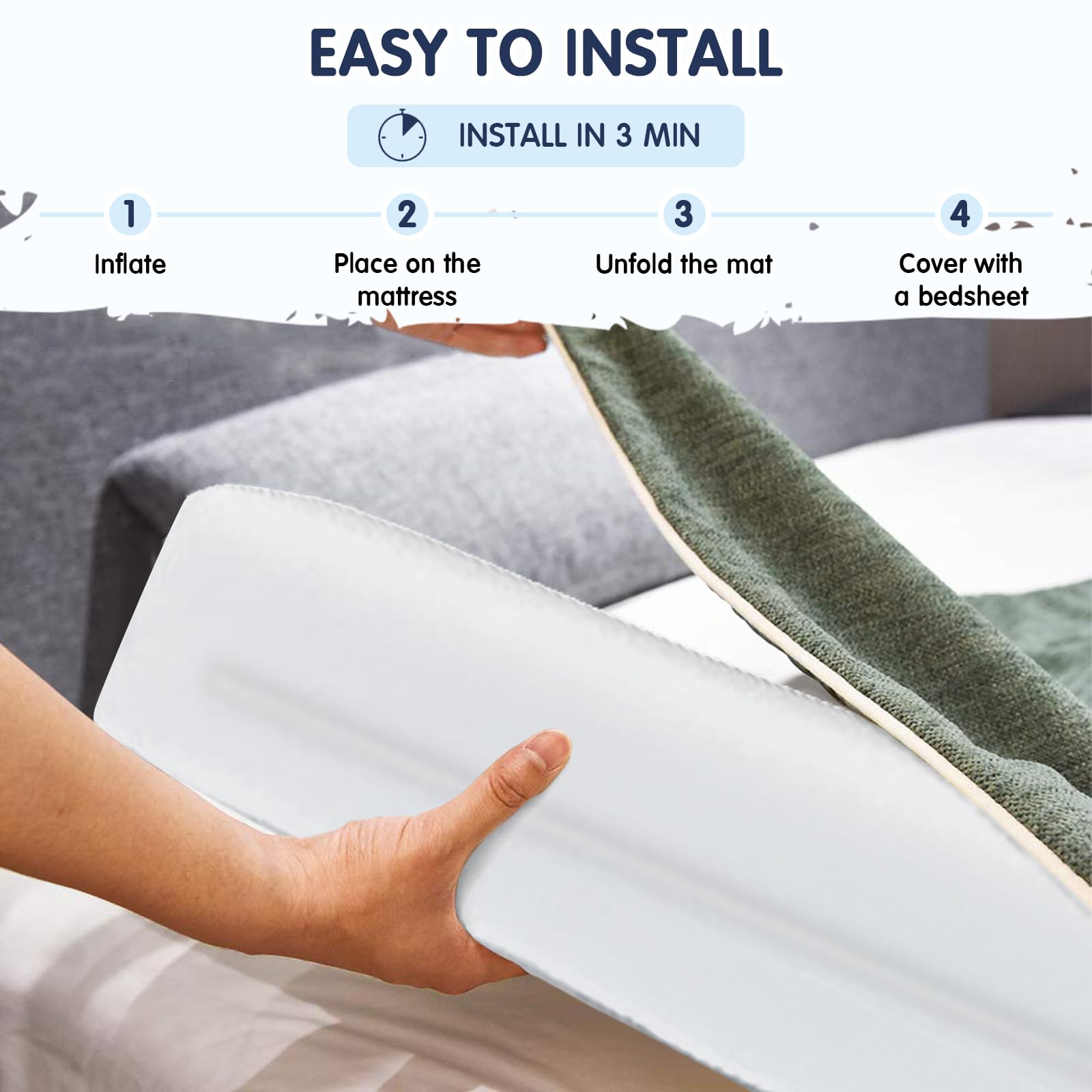LIROPAU 2-Pack Barriera di Sicurezza per Letto Bambino, Barriere da Letto Gonfiabili per Bambini, Sponda Barriera Letto Bambini, Paracolpi Lettino per Letti Singoli, Matrimoniali, Queen e King Size