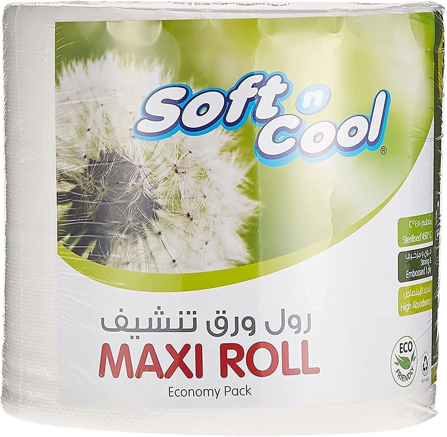 Soft N Cool Eco-Friendly High Absorbency Kitchen Maxi Roll Tissue, 1Ply x 1364 Sheets
