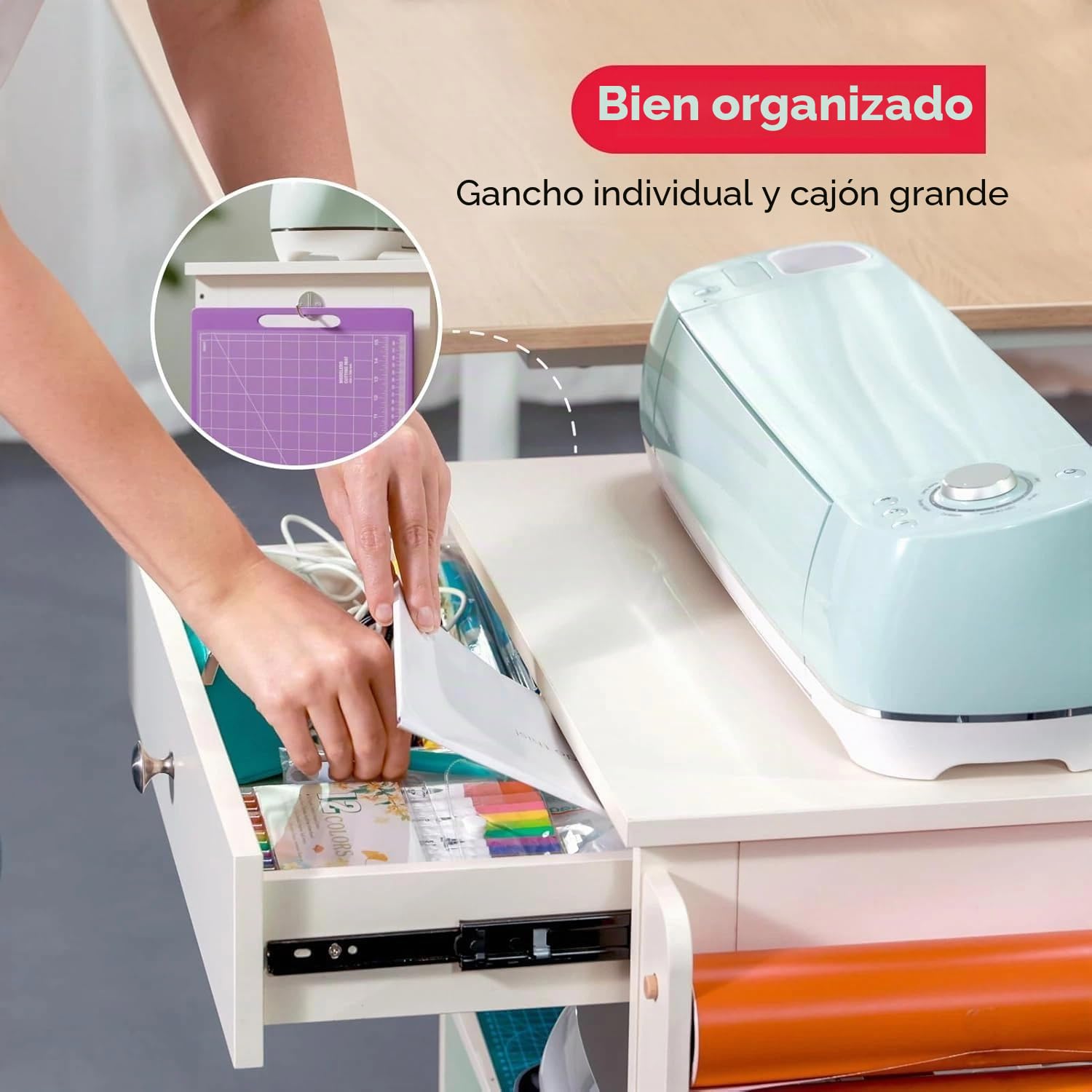 Carro de Organización y Almacenaje Crafit Compatible con Máquina Cricut, Organizador Rodante para Manualidades CRAFIT con Portarrollos de Vinilo, Mesa de Trabajo