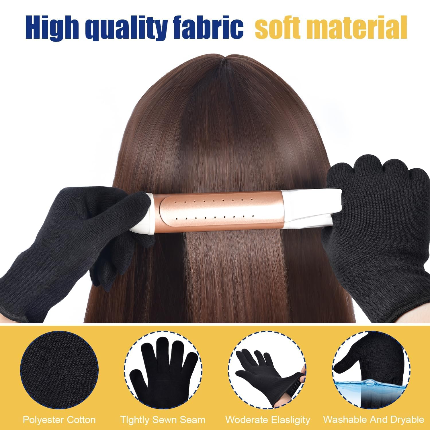 Lot de 2 Gants Professionnels Résistants à la Chaleur - Pour Fer à Friser & Fer à Lisser Cheveux - Gants Anti Chaleur Coiffeur Extensible