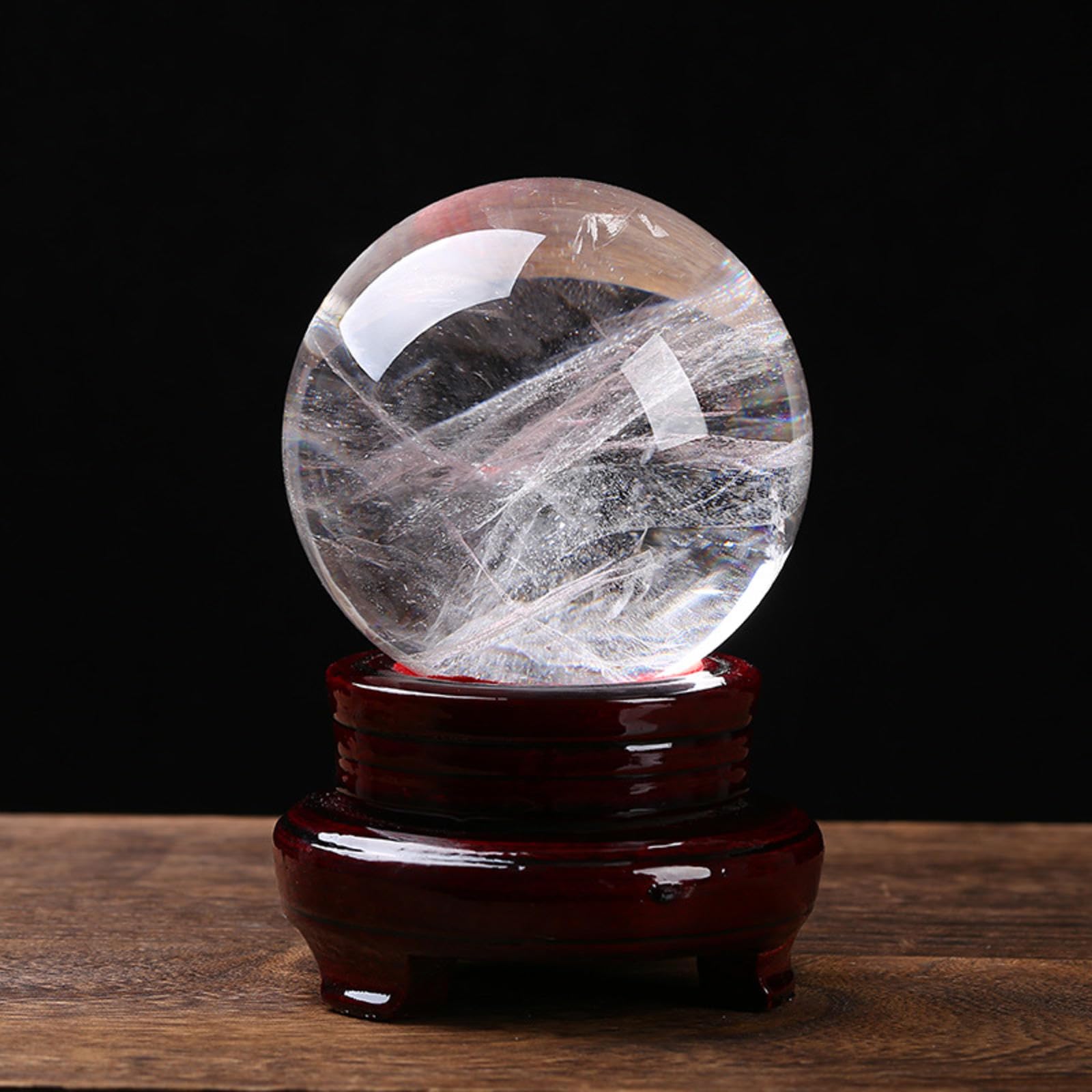 LTRAJUYNH White Crystal Ball Ornaments raw Stone Polished feng Shui Home Living Room ore with Base,60mm
