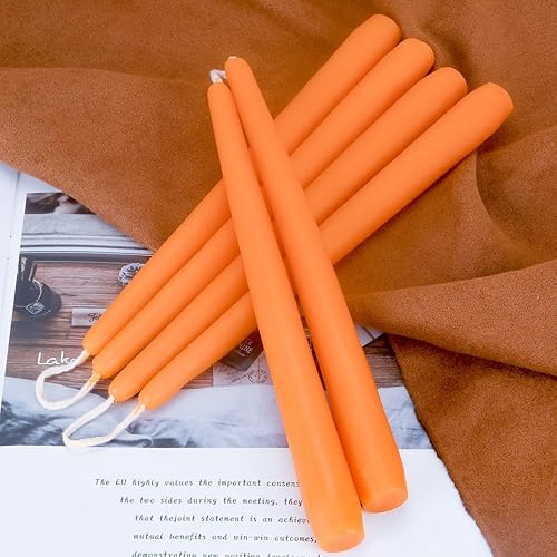Miniatura 5 de Juego de 6 velas cónicas de cera de abeja natural de 10 pulgadas, color naranja brillante