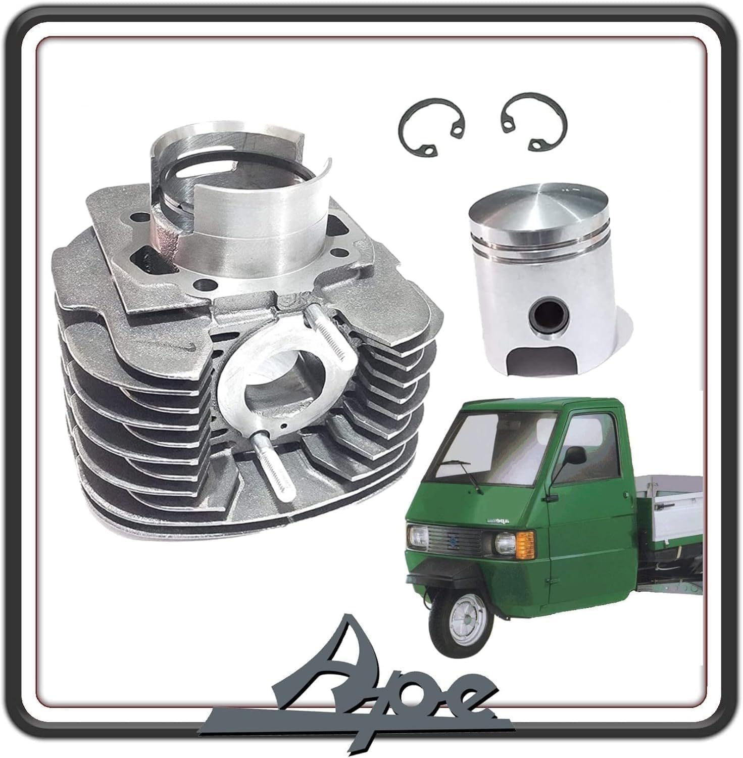 GRUPPO TERMICO CILINDRO E PISTONE COMPLETO PER PIAGGIO APE TM 703 BENZINA - PIAGGIO APE 602 - PIAGGIO APE CAR P2-P3 ORIGINALE.