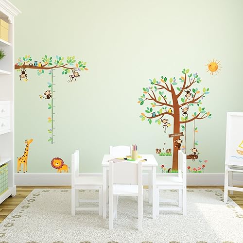 Miniatura 8 de DECOWALL DA-1401P1402 8 monos pequeños, tabla de crecimiento de altura para niños, calcomanías de pared extraíbles para niños, calcomanías de pared