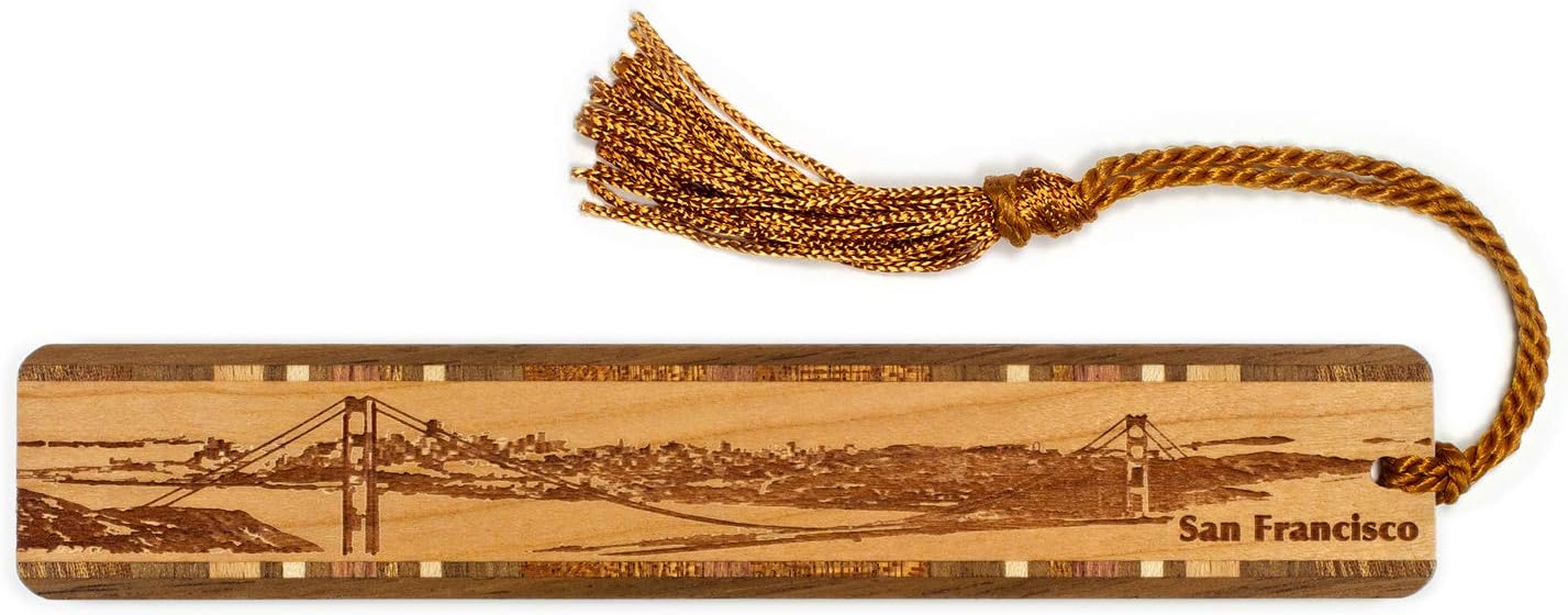 Personalized San Francisco California City Skyline Engraved Wooden Bookmark with Tassel - Made in USA - Also Available Without Personalization