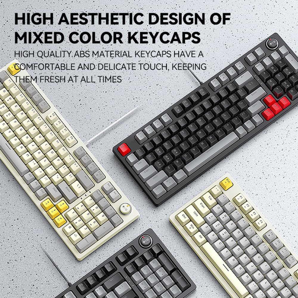 Clavier de Jeu Mécanique RVB, 97 Touches de Haute qualité, Design Compact, pour Le Bureau et Les Jeux, USB, Noir et Gris (Noir et Gris)