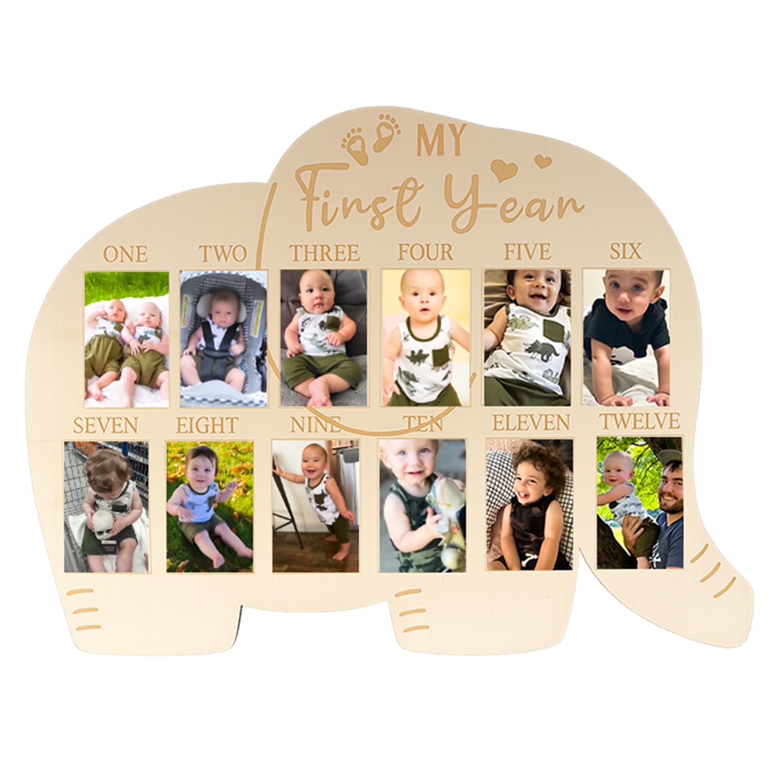 Cadre photo souvenir 1er anniversaire kit présentation 12 mois éléphant 40x28