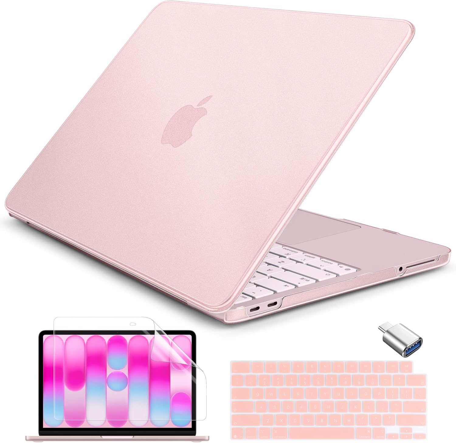 Batianda 4-in-1 Bundle for New MacBook Neo 13 inch Case 2026 Release Model A3404, Matte Protective Hard Shell Cover with Matched Keyboard Skin, Screen Protector, Official Color Matched, Blush
