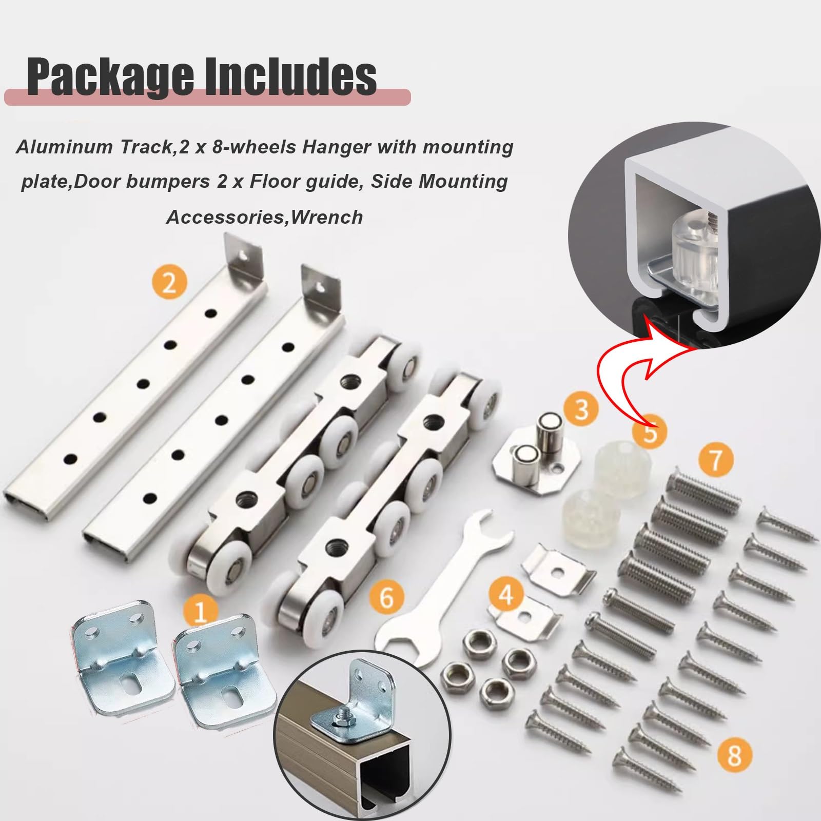 Herrajes para puertas correderas empotradas de aleación de aluminio, Rieles para puertas correderas invisibles verticales y rodillos(Champagne,30in/76cm)