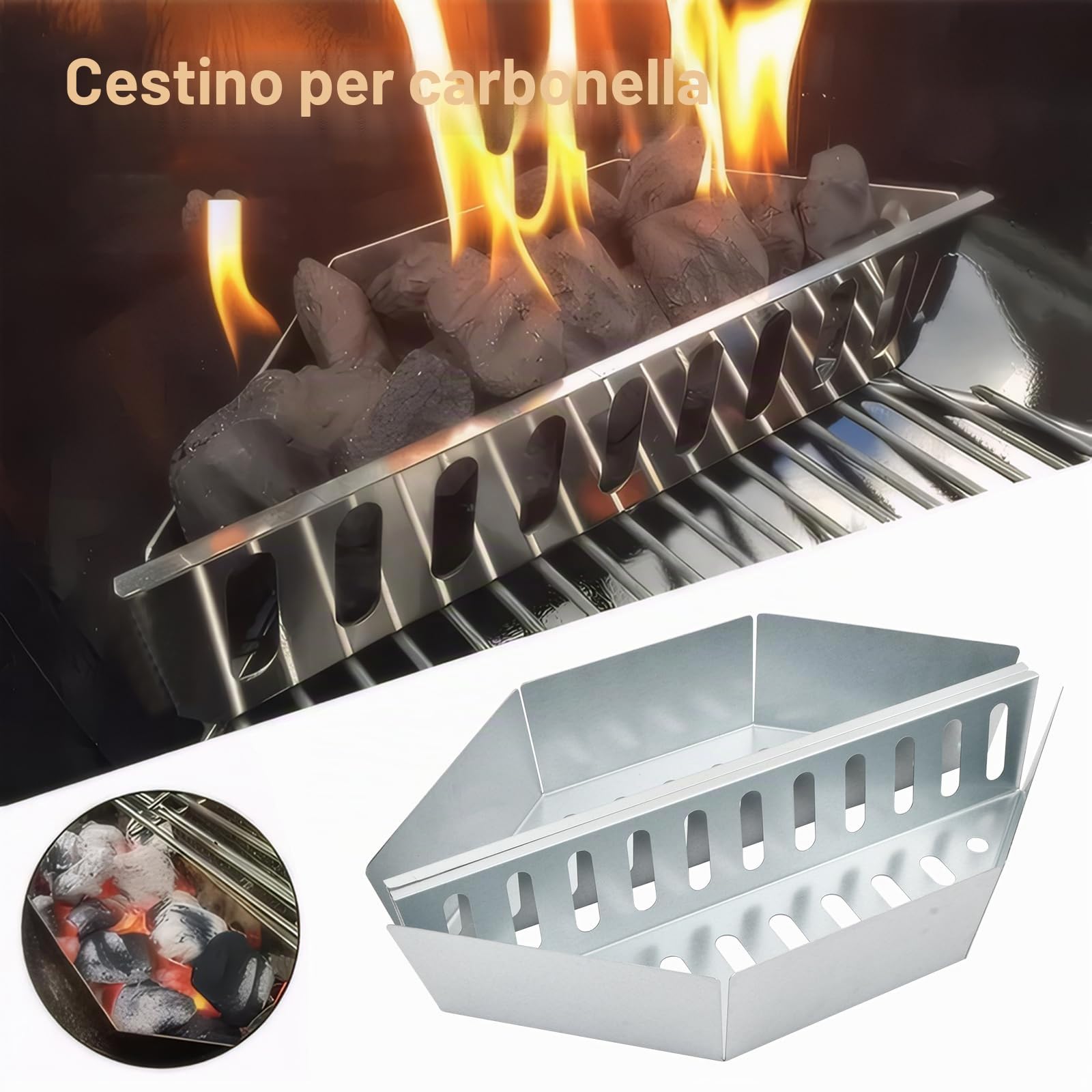 Cestello per carbonella per grill Weber - Accessorio BBQ per griglie a sfera da 57 cm - Cestini per carbonella e vaschetta per carbonella - Compatibile con i grill Weber 7403 e One-Touch a carbonella