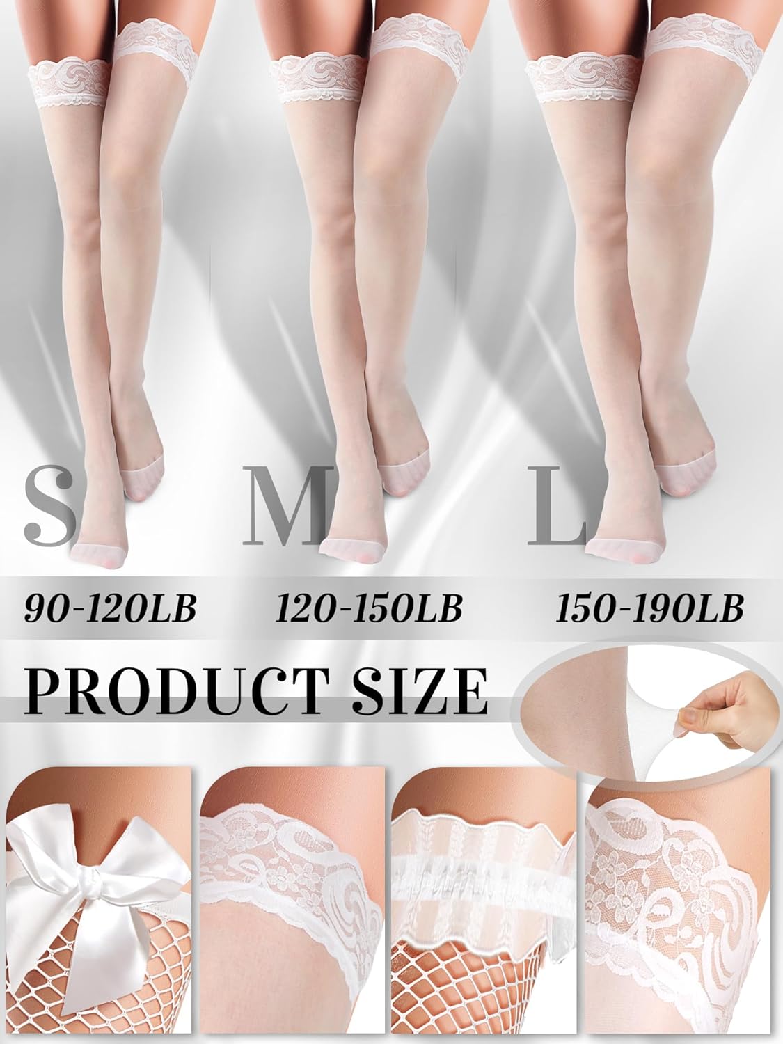 Bencailor 4 Pairs Fishnet Thigh High Stocking Silicone Lace Top Sheer Over Knee Stocking Silky Stockings for Women - Image 4