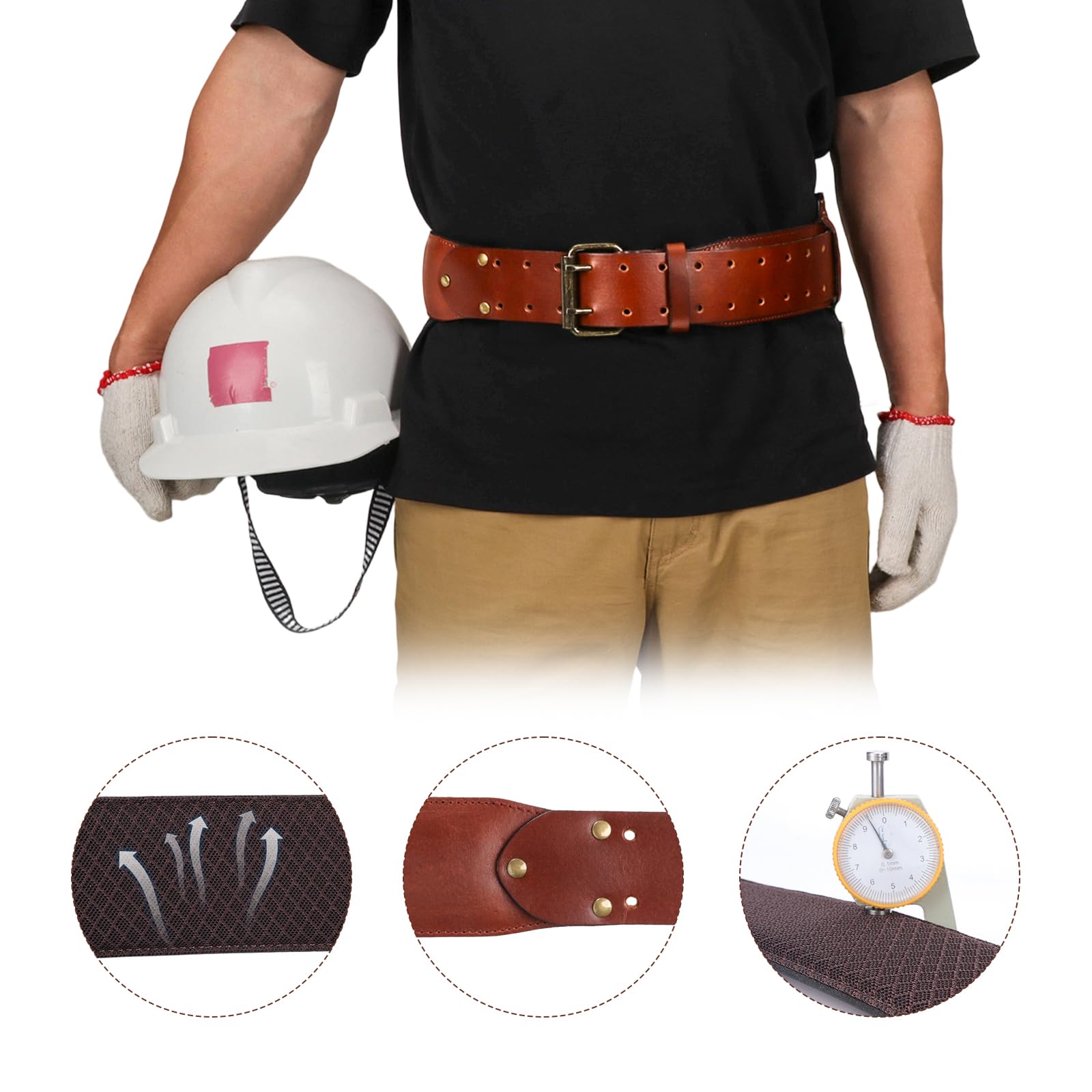 Tourbon Ceinture à outils en cuir robuste de 6,3 cm de large pour homme, ceinture de travail réglable pour charpentiers, électriciens