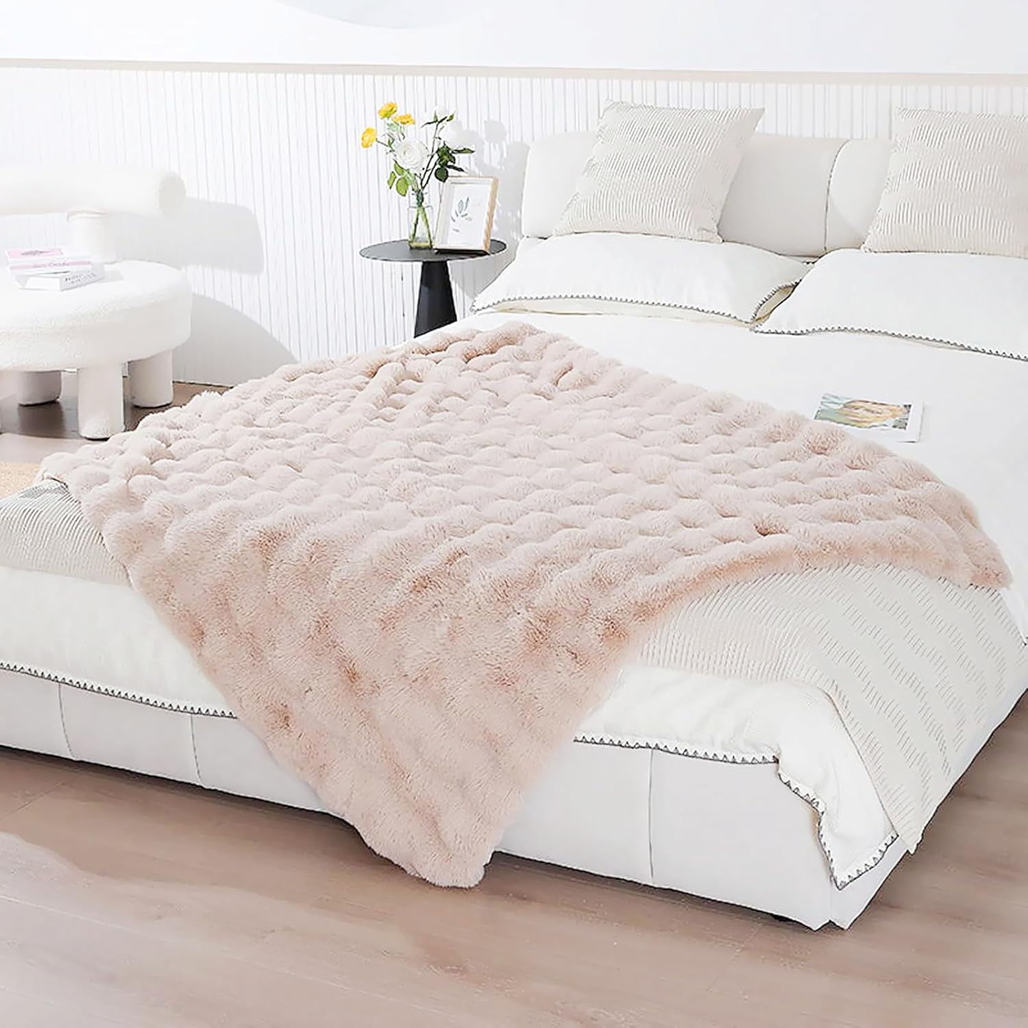 UKELER Faux Fur Throw Blanket Plush Thick Fleece Blanket Fluffy Cozy Soft Warm Blankets Throws for Bed, Couch, Sofa, Office, Camping 50''x60'' Camel - Image 4