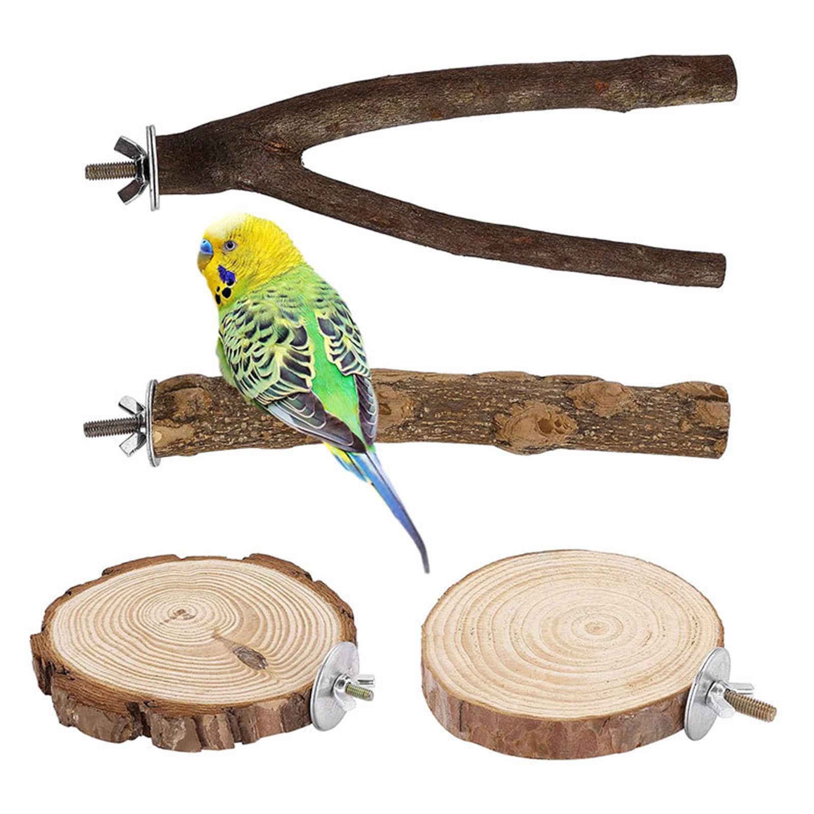 Juego de 4 perchas para jaulas de pájaros, juego de juguetes para pájaros, soporte para pájaros, barra de madera, accesorios para periquitos, canarios, cacatúas, agapornides
