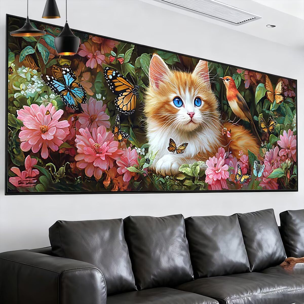 Obraz diamentowy duży rozmiar 180 x 70 cm, kot do malowania diamentami kompletny zestaw, rysunki z koralikami do samodzielnego przyklejania dla dorosłych, diamentowe malowanie zestawy do dekoracji