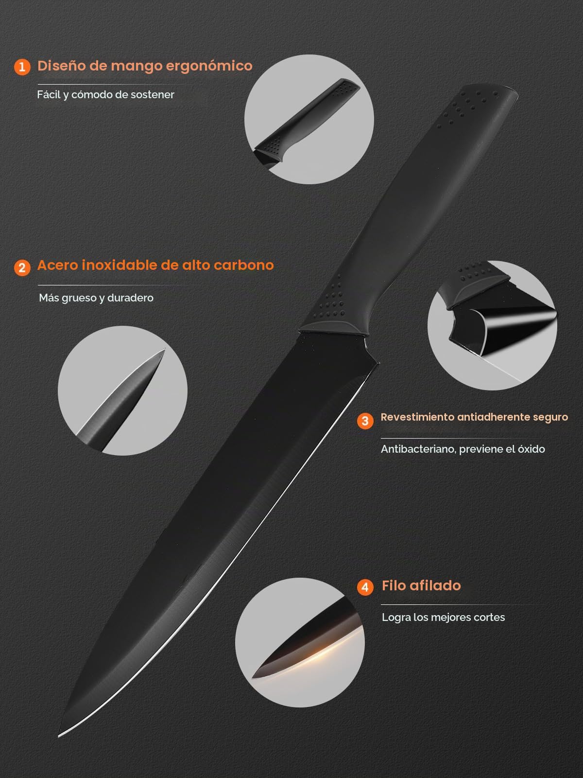 Juego de Cuchillos de Cocina con Bloque FOHERE 23 Piezas Bloque de cuchillos con Afilador Integrado, Cuchillos Cocina con Cuchillo Deshuesador y Cuchillo para queso, Negro
