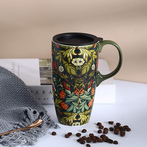Miniatura 5 de DUSVALLY Taza de café alta de cerámica, juego de regalo de taza de café de amigos, taza de viaje con tapa para oficina y hogar, regalos únicos para