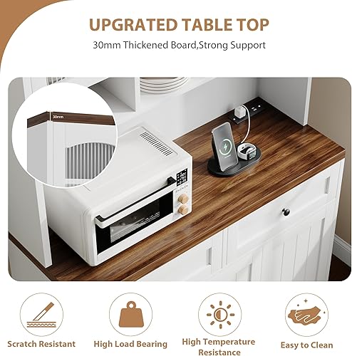 Miniatura 5 de Garvee Armario de despensa de 71 pulgadas con estación de carga, armario alto de almacenamiento de despensa de cocina con soporte para microondas,