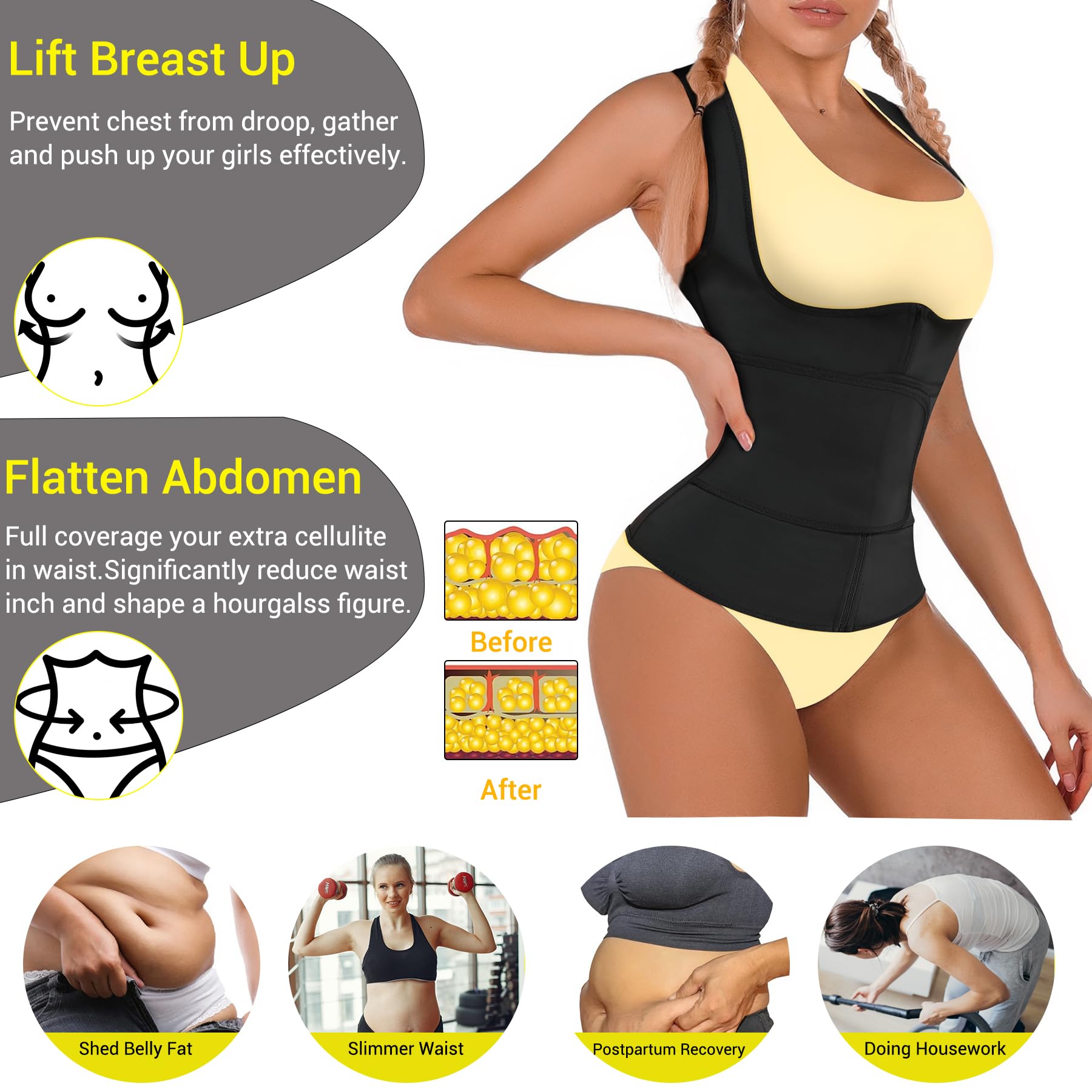 TrainingGirl Damska kamizelka treningowa talii trymer pas odchudzanie gorąca sauna garnitur zamek błyskawiczny trening tank topy slim body shaper
