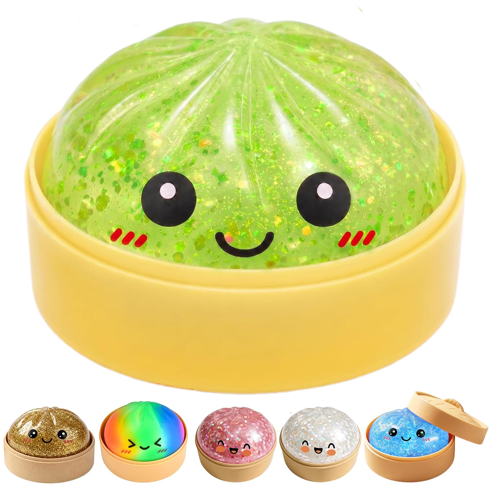 Dumpling Stress Balls, Squishy Stress Ball, Stress Fidget Sensory Toys with Steamer, Soft Autism Stress Relief Anxiety Relief Fidget Toys,Suitable for Adults and teenagers, 8.5*8.5*5CM (green)