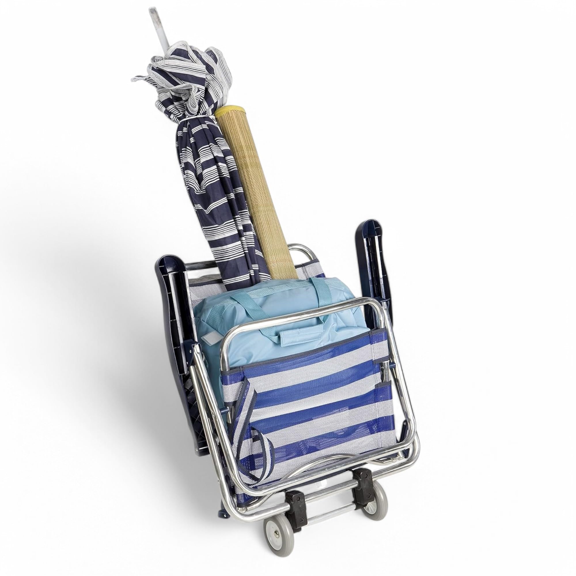 Pincho Ruedas para Silla de Playa - Convierte tu Silla en Carro de Transporte - Montaje Fácil - Rodamiento Suave en Arena - Compatible con la Mayoría de Sillas - Incluye Gancho para Accesorios