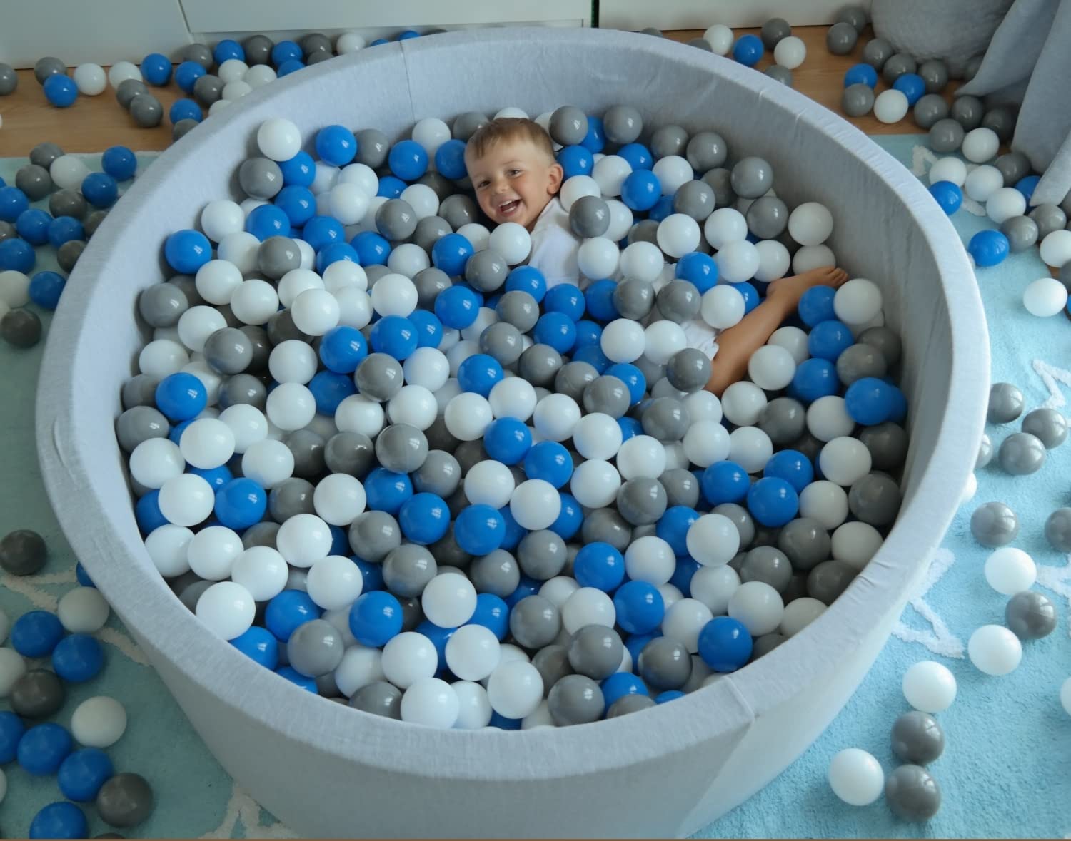 Velinda Piscina Gioco, Piscina secca Bambino Palle Palline 900, O 125 cm (Colori delle Palline: Bianco, Grigio, Turchese)