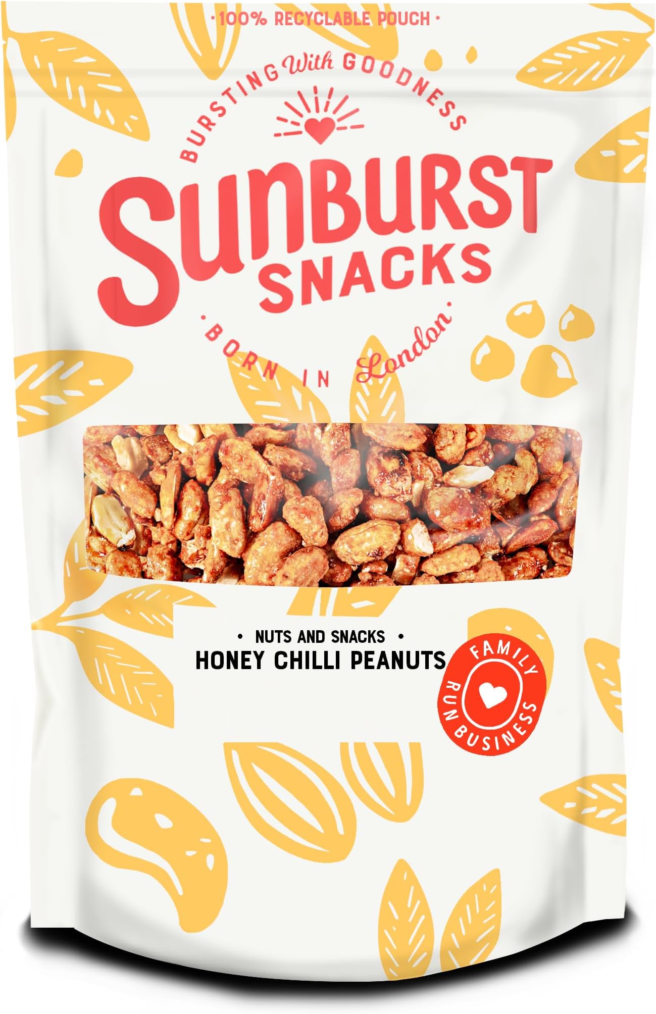 Sunburst SnacksPeanuts Honey & Chilli Roasted, Non-GMO (No Preservatives, Flavourings or Oils), Sweet & Spicy Flavour, Recyclable & Resealable Pouch, 500g