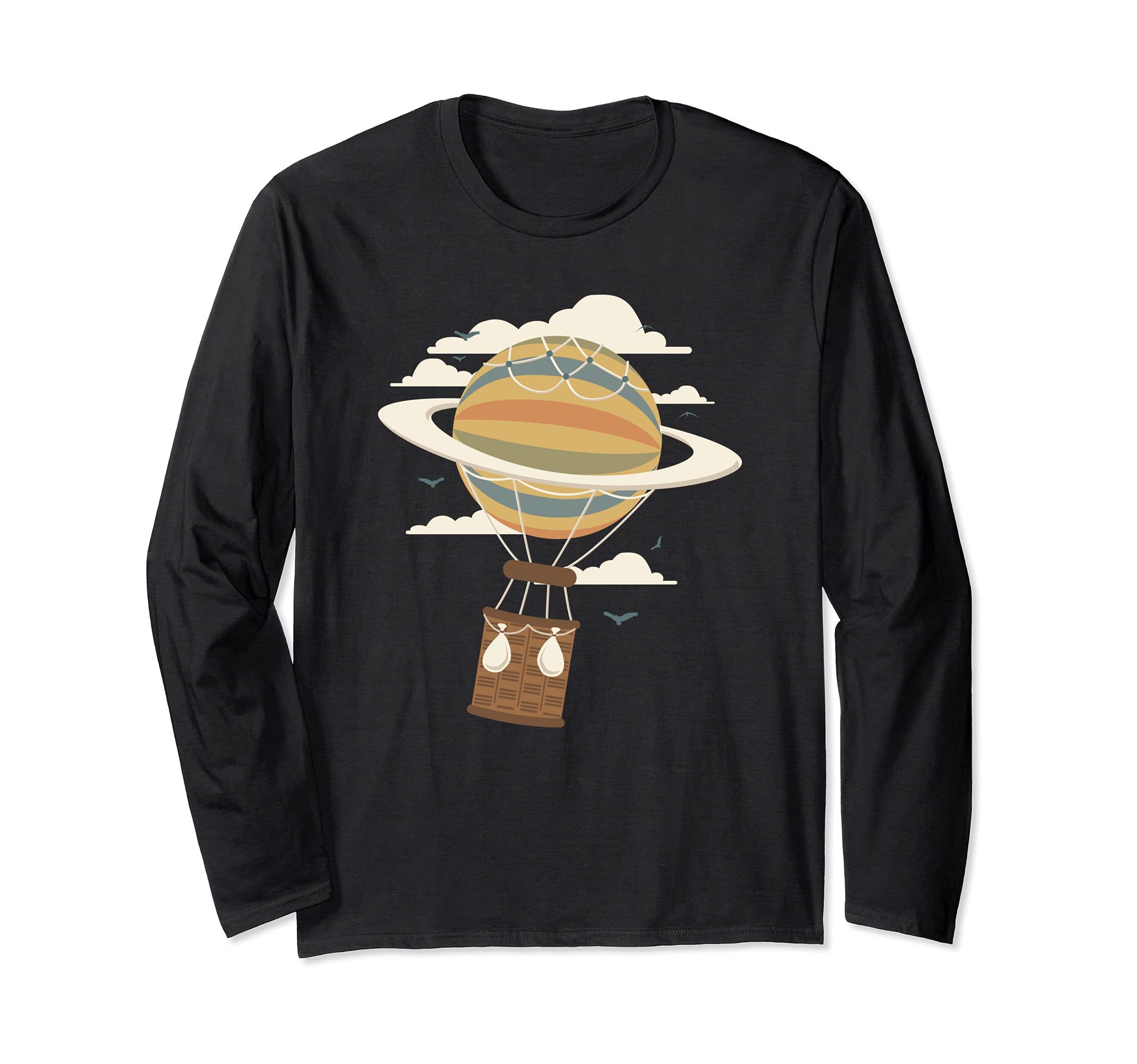 Hot Air Balloon Travel Saturn Astronomy Science Teacher Gift Long Sleeve T-Shirt