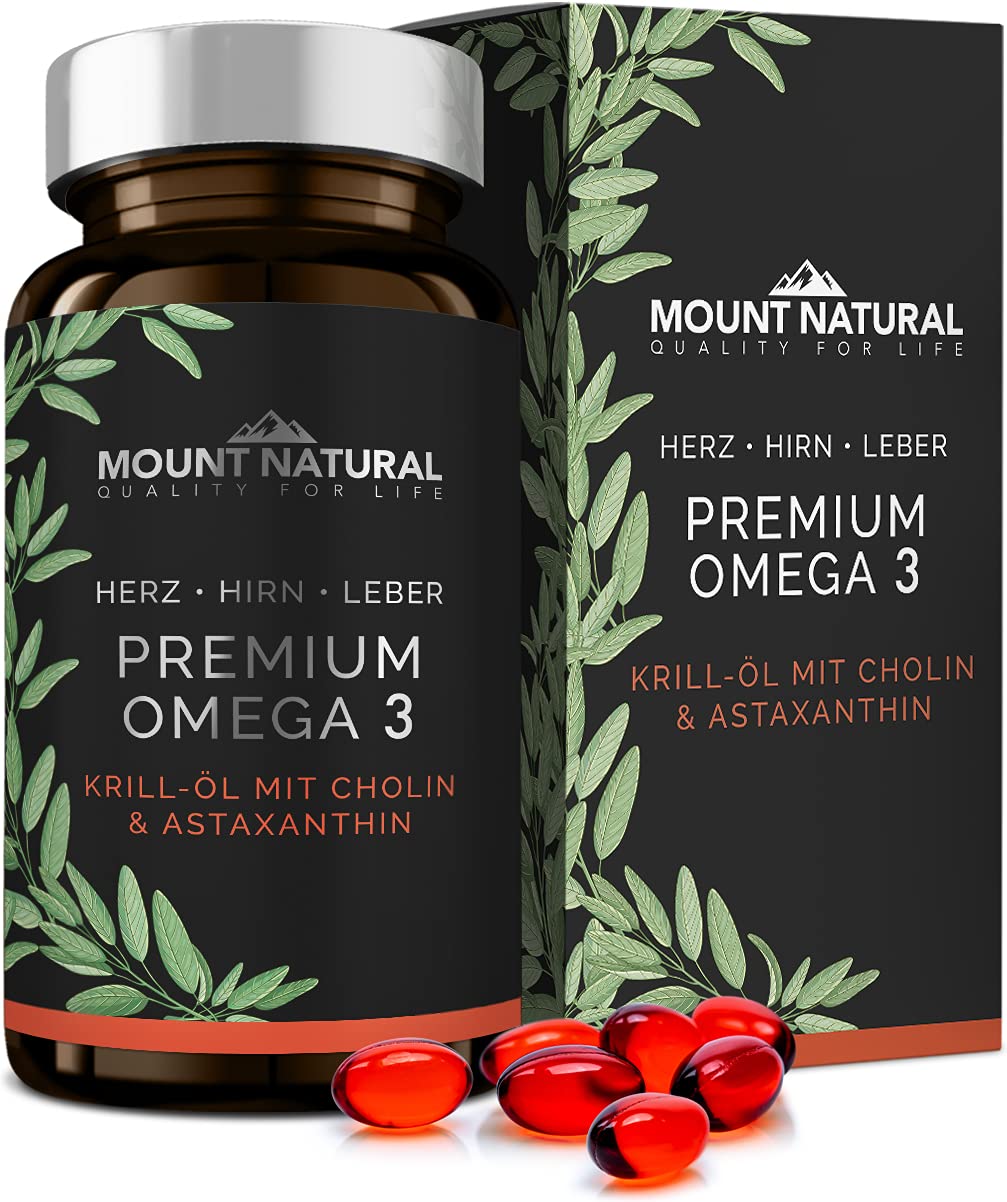 Krillöl - 1180mg mit hochdosiertem Omega-3: EPA, DHA, Cholin und Astaxanthin - Hochwertiger als Fischölkapseln durch Phospholipid - Laborgeprüft aus Deutschland 60 Kapseln = 49,5g