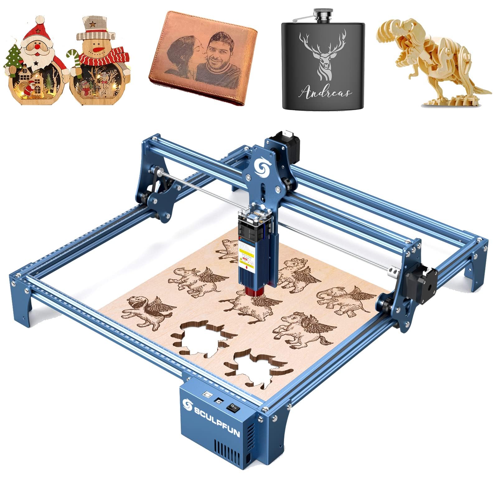 SCULPFUN 5W Laser Graviermaschine für DIY Holz, Metall & Acryl, 410x415mm | 0,06mm Hochpräziser Lasergravierer & Schneidemaschine, CNC Augenschutz, Schnelle Montage