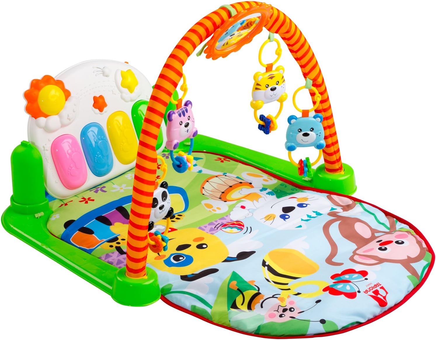 Tapiona Baby Gym Piano - Kick and Play Mat, Activity Mat Infant - Newborn Toys Boy and Girl 0-3 Years for Tummy Time, Lay and Play, Sit and Play - Gift Registry Baby Shower - Mirror, 4 Baby Toys