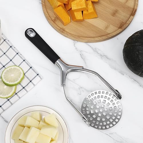 Miniatura 5 de Cook With Color Triturador de papas de mano, acero inoxidable profesional con asas suaves y cómodas, perfecto para papas, frijoles, verduras,