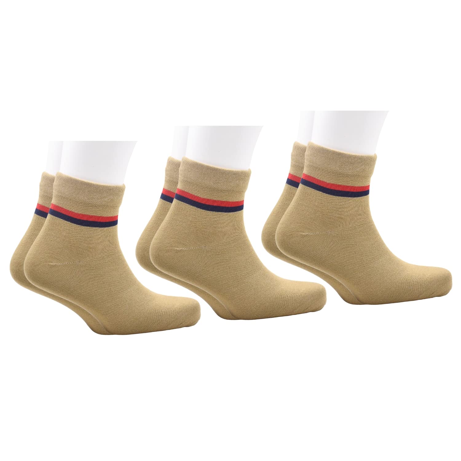 Police Khaki Socks - Cotton Ankle-Length Formal Socks (Pack of 3) with Red Blue Stripe Pattern for Men & Women - Durable and Stylish Everyday Wear-image-38
