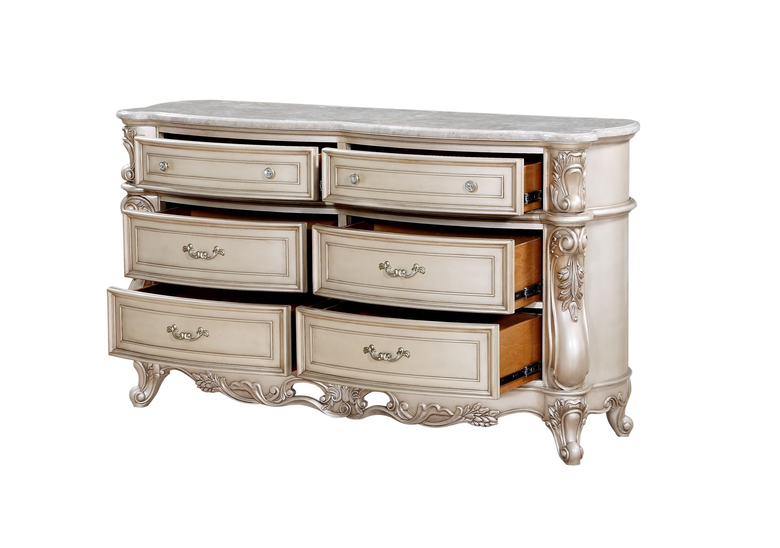 Amazon.com: Acme Gorsedd 6-Drawer Wooden Dresser with Marble Top in Golden  Ivory : Home & Kitchen