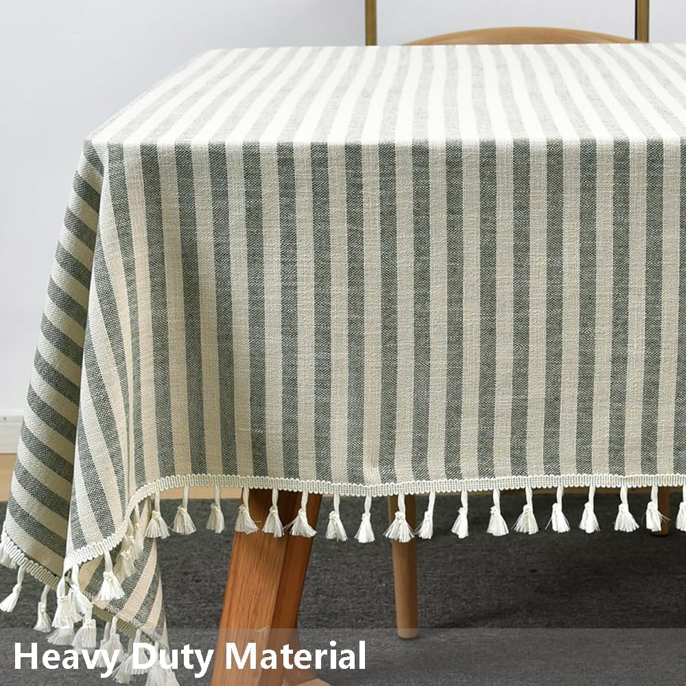 TruDelve Cloth Tablecloths Rectangular Olive Green Stripe Cotton Tablecloth Rectangle Dining Table Cover for 6 Foot Tables (Green,86"x55",Rectangular)