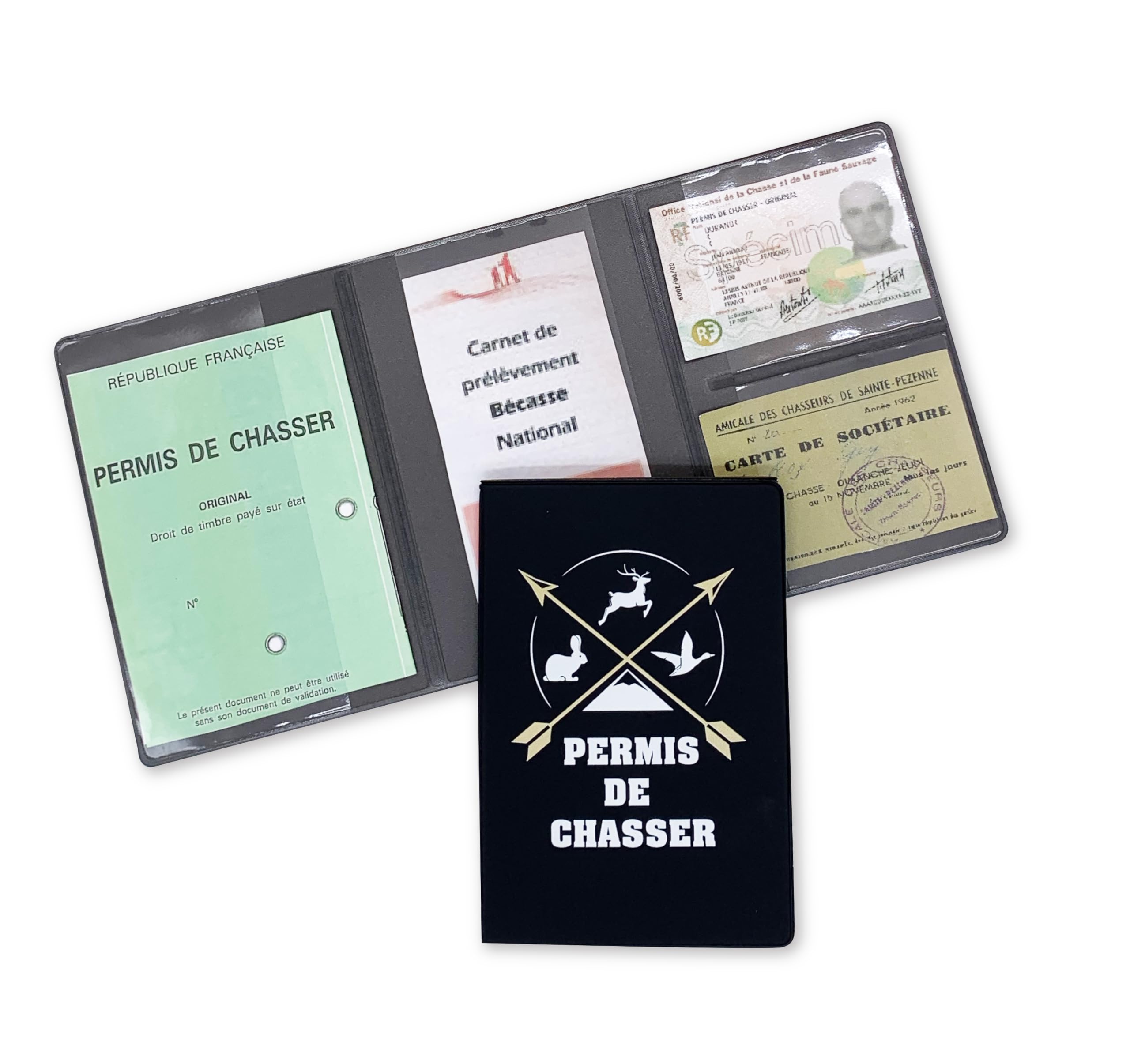 nemau - Porta permesso di cacciare 3 persiane - Gomma espansa - Made in France - Custodia protettiva Documento Caccia - Compatibile con carte e assicurazione cacciatore - Modello Grigio Antracite