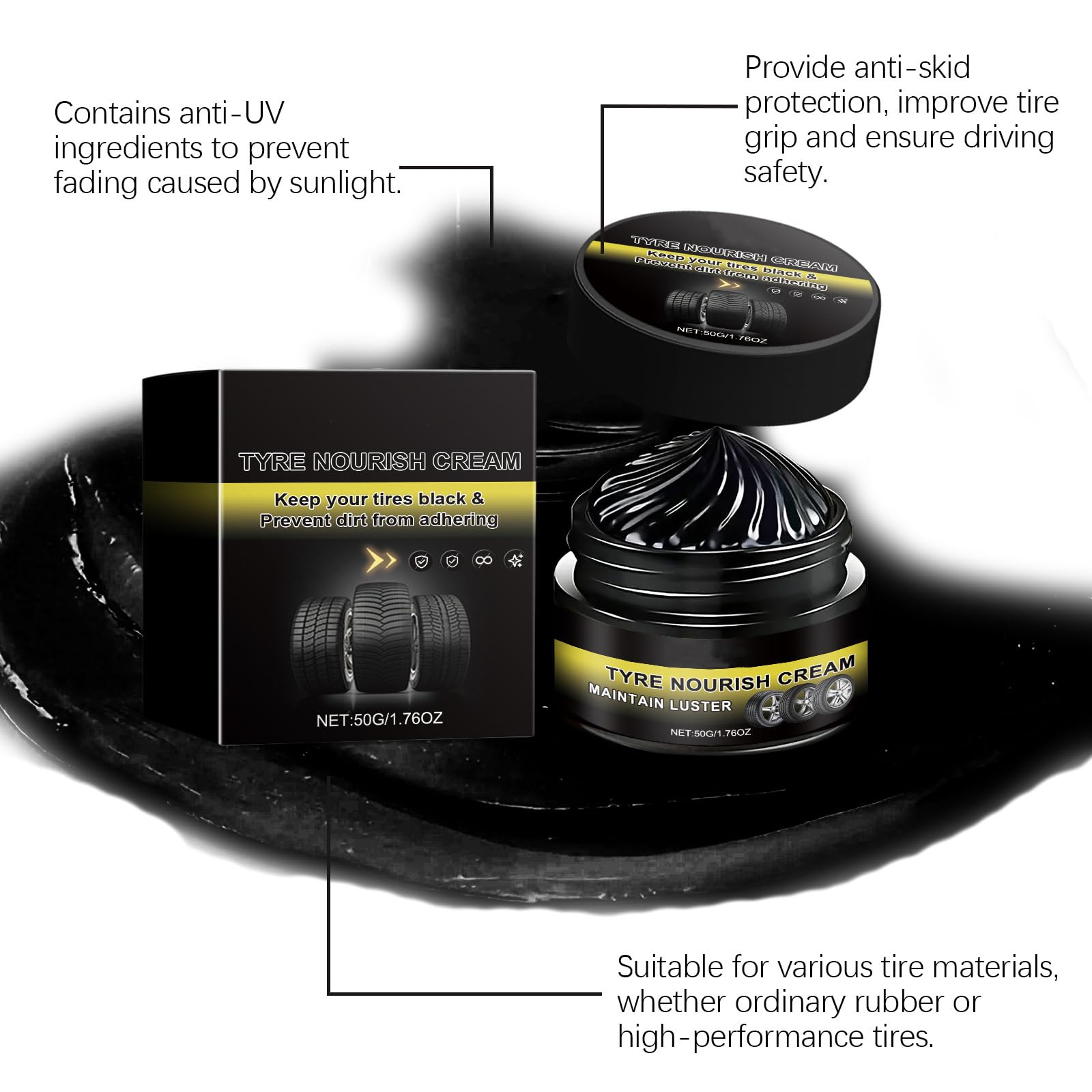 NLFOX Tire Care Wax - Tyre Nourish Cream - High Gloss Shine Car Tire Polish - Tire Maintenance and Coating Paste - Waterproof Tire Cleaner Cream - Tyre Protective Coating Restorer 50g — view 5