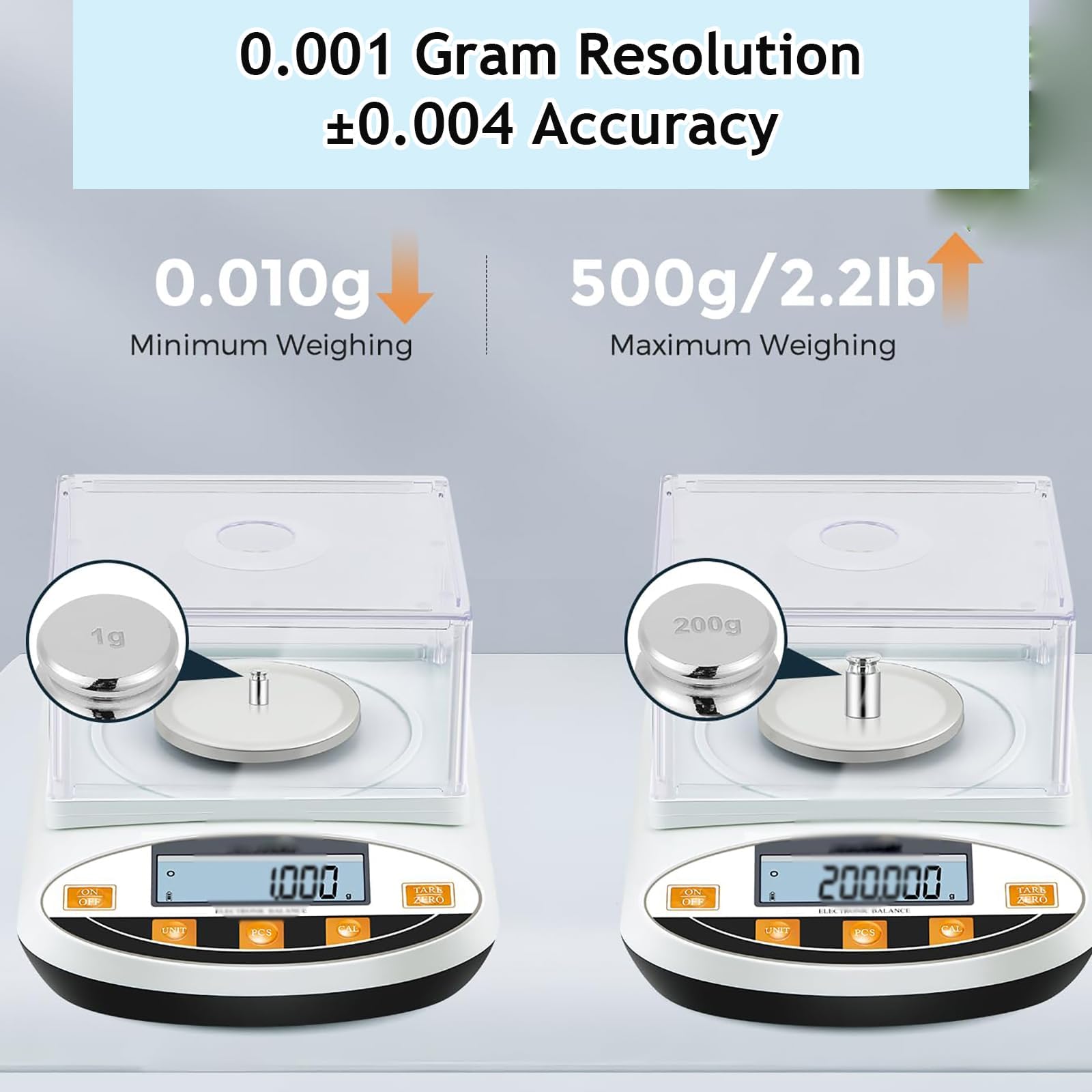 Analysenwaage für Labore – 100/200/300/500 g, hochpräzise Laborwaage, DC/AC-Betrieb, 0,001 g (1 mg), mit Windschutz, Einheitenumrechnung möglich, für Labor und Industrie,0.001g,300g