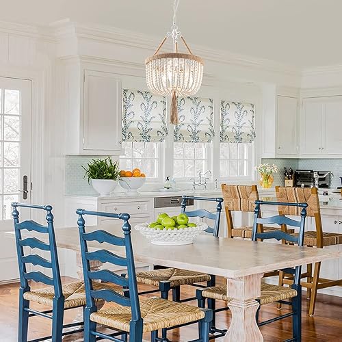 Miniatura 7 de VILUXY Candelabro bohemio con cuentas de madera de granja, lámpara colgante de cuentas de madera, Chandeleir colgante de 3 luces, candelabro rústico